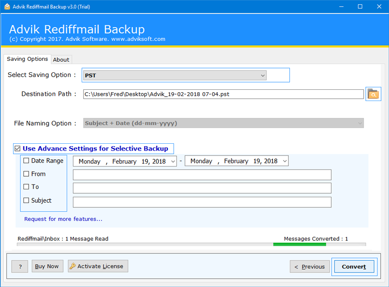 Rediffmail Pro Backup Software To Export Rediffmail Backup To Pst